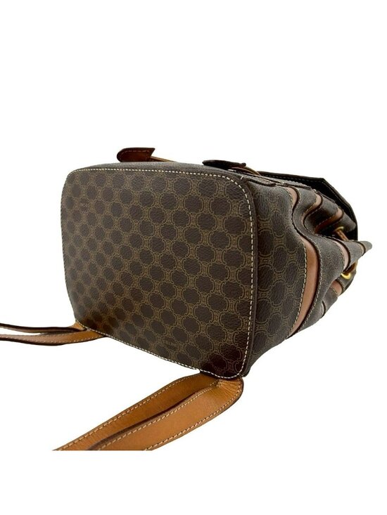 Celine Vintage Macadam Blason Triomphe Pattern Leather Drawstring Mini Backpack